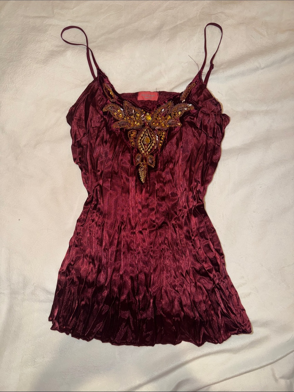 Women's wine Beaded Spaghetti-Strap Cami